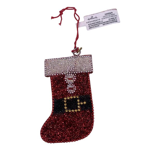 Hallmark Red Beaded Christmas Stocking (1HGO2679) Santa Suit Tree Ornament NWT - Picture 2 of 5